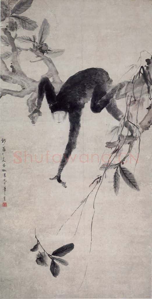 清 华嵒《华嵒仿易元吉猿戏图轴》书画作品