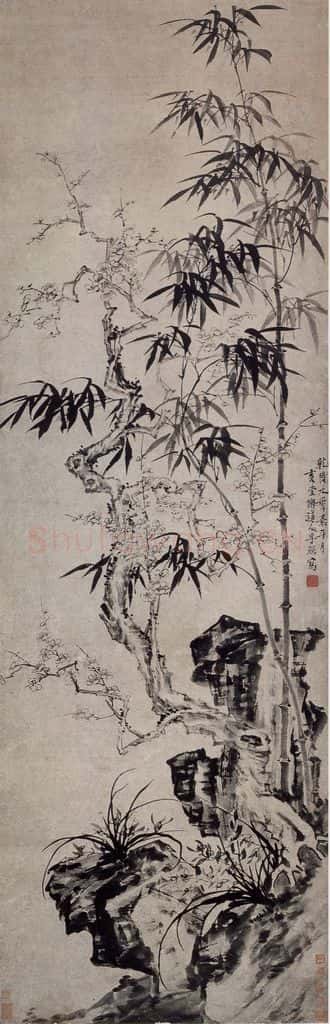 清 李鱓《李鱓梅竹兰石图轴》书画作品