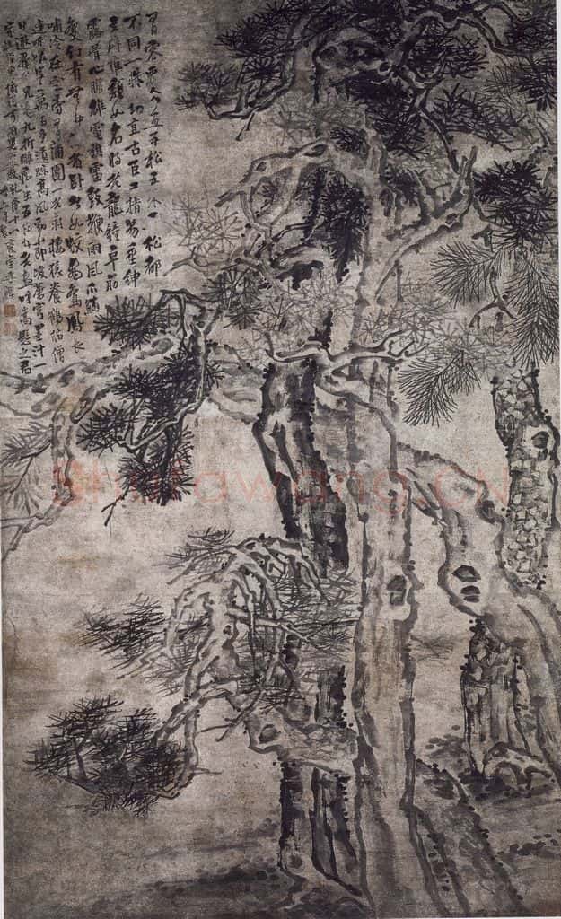 清 李鱓《李鱓松树图轴》书画作品