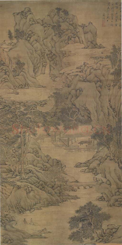 明 文徵明《文徵明草阁临流图轴》书画作品