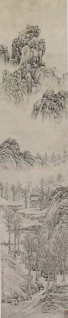 明 陆治《陆治秋山行旅图轴》书画作品