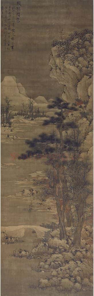 明 蓝瑛《蓝瑛断桥残雪图轴》书画作品