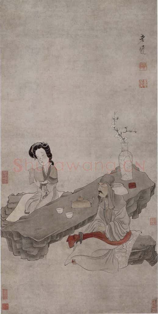 明 陈洪绶《陈洪绶闲话宫事图轴》书画作品
