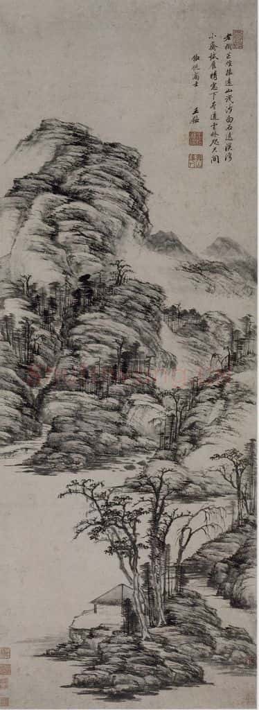 清 王鑑《王鑑仿倪瓒山水图轴》书画作品