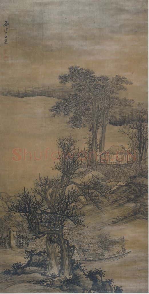 清 吴宏《吴宏秋江远眺图轴》书画作品