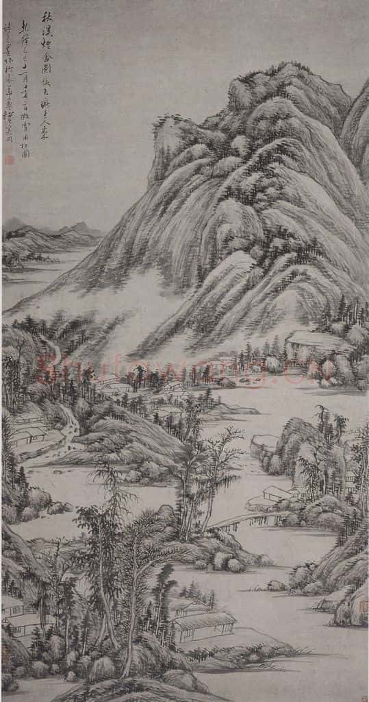 清 奚岡《奚岡秋溪烟舍图轴》书画作品