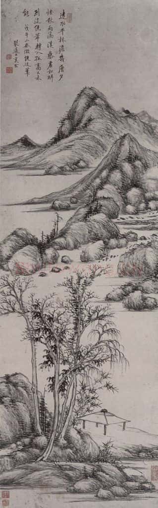 清 奚岡《奚岡远水平林图轴》书画作品