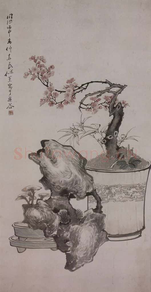清 任薰《任薰花鸟图屏》书画作品