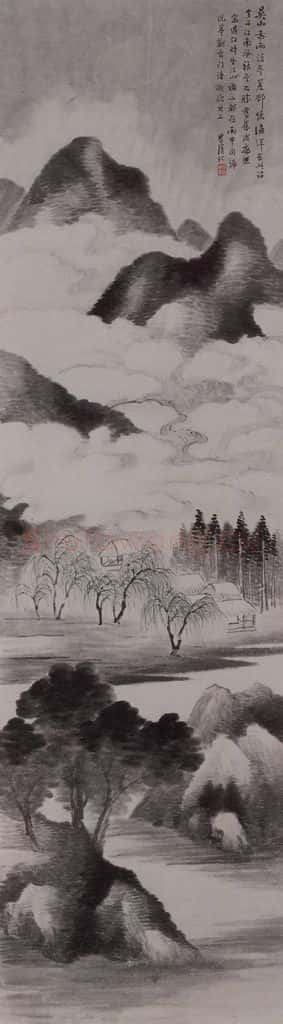 现代 林纾《林纾吴山烟雨图轴》书画作品