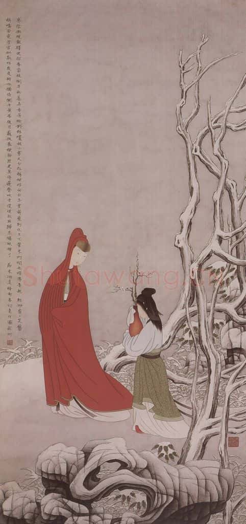 现代 俞明《俞明仕女梅花图轴》书画作品