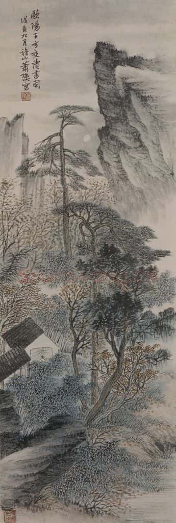 1928年 萧逊《萧逊欧阳子方夜读图轴》书画作品