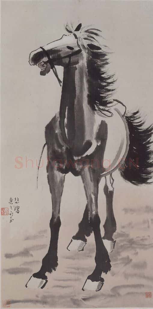 现代 徐悲鸿《徐悲鸿嘶马图轴》书画作品