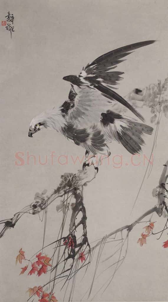 1941年 张书旂《张书旂红叶雄鹰图轴》书画作品
