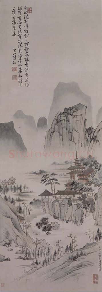 1928年 溥儒《溥儒临陆治山水图轴》书画作品