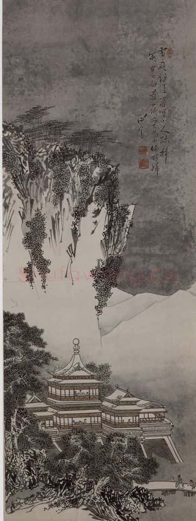 现代 溥儒《溥儒雪夜楼阁图轴》书画作品