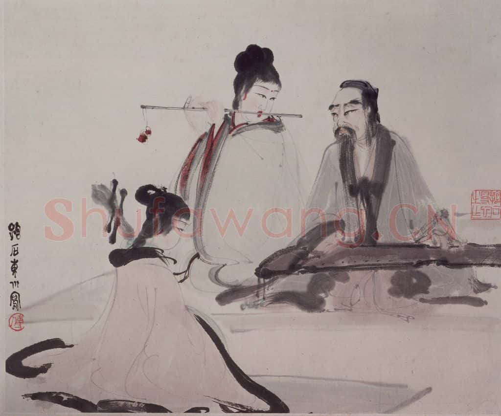 现代 傅抱石《傅抱石东山丝竹图轴》书画作品