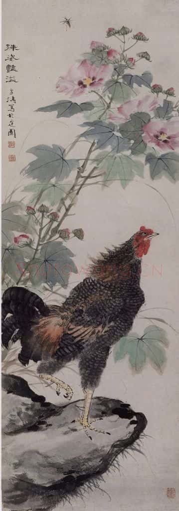 1946年 王雪涛《王雪涛芙蓉公鸡图轴》书画作品