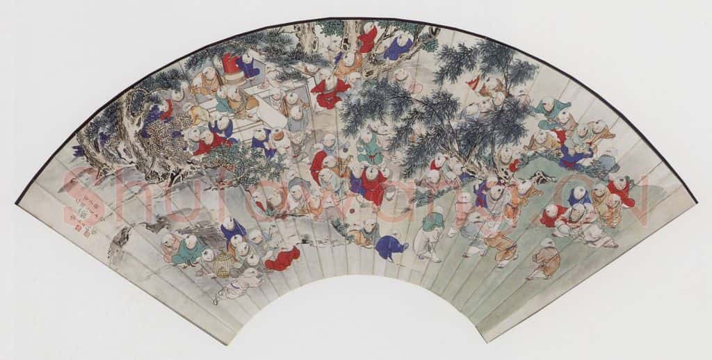 1945年 王叔晖 王叔晖百子图扇面 书画作品