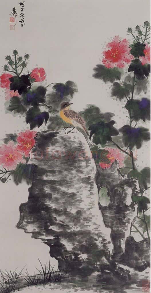 1978年 谢稚柳《谢稚柳花鸟图轴》书画作品