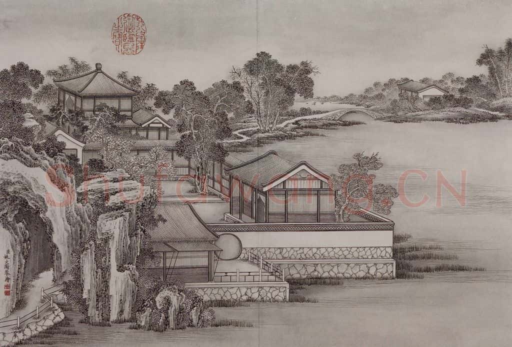 清 姚文瀚《姚文瀚楼阁图轴》书画作品