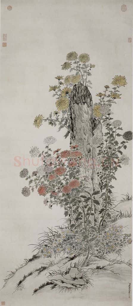 清 钱载《钱载菊石图轴》书画作品