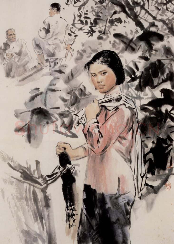 1975年 方增先《焦淑红《艳阳天》插图之二》书画作品