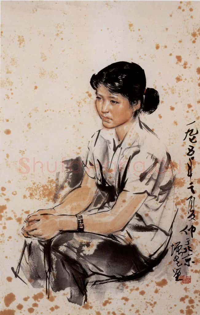 1975年 方增先《北京姑娘》书画作品