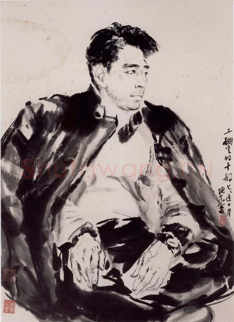 1977年 方增先《工棚里的干部》书画作品