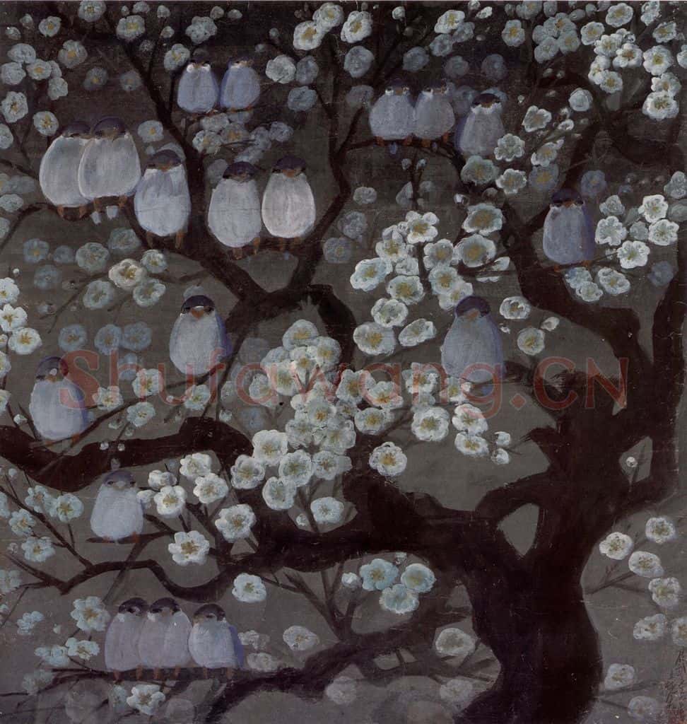 60年代 林风眠《梨花小鸟》书画作品