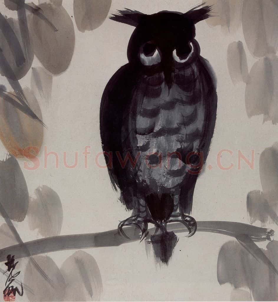 60年代 林风眠《猫头鹰》书画作品