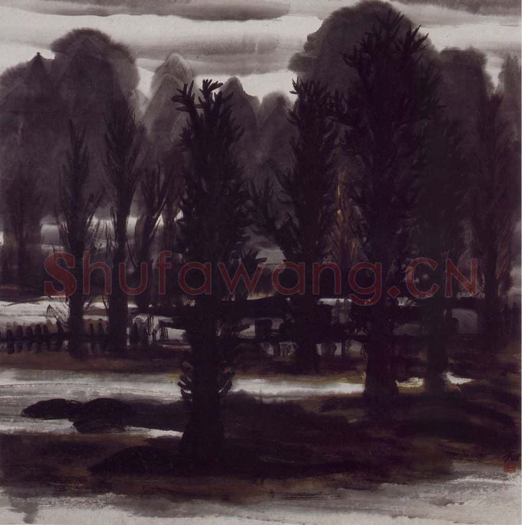 1957年 林风眠《古树萧寺》书画作品