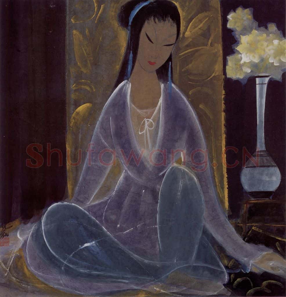 60年代 林风眠《蓝衣女》书画作品
