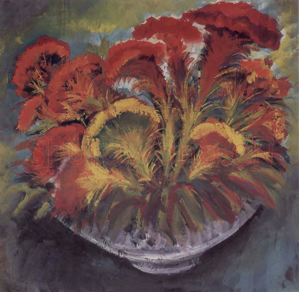 1961年 林风眠《鸡冠花》书画作品