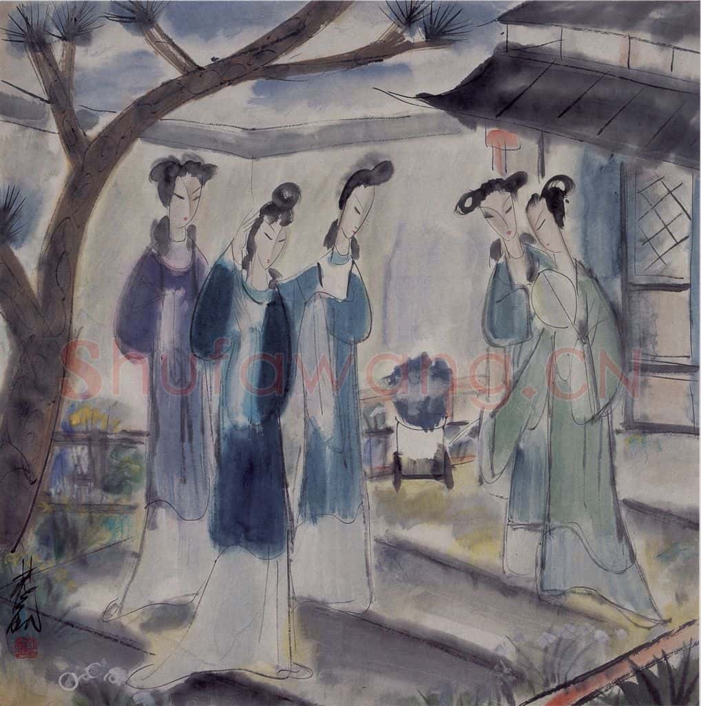 40年代 林风眠《游园》书画作品