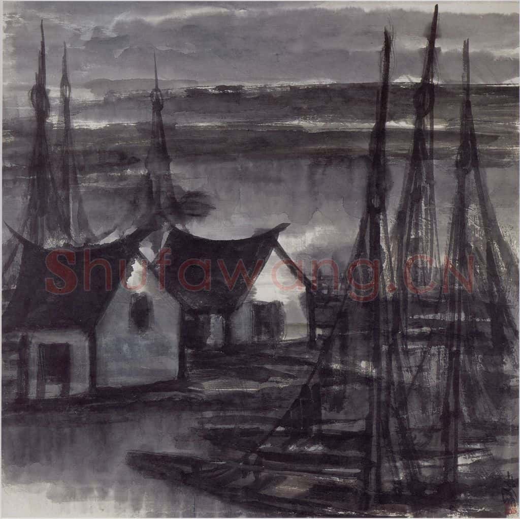 50年代 林风眠《渔村》书画作品