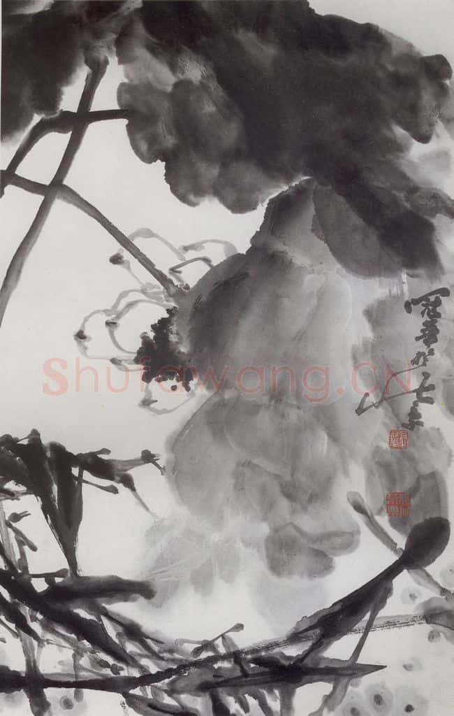 1984年 高冠华 墨荷 书画作品