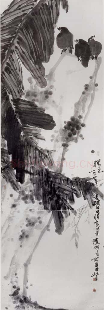 1984年 高冠华 八哥、芭蕉 书画作品