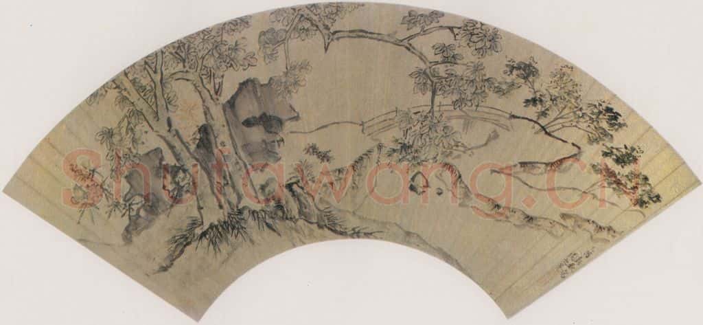 明 周之冕《梧石芙蓉图》书画作品