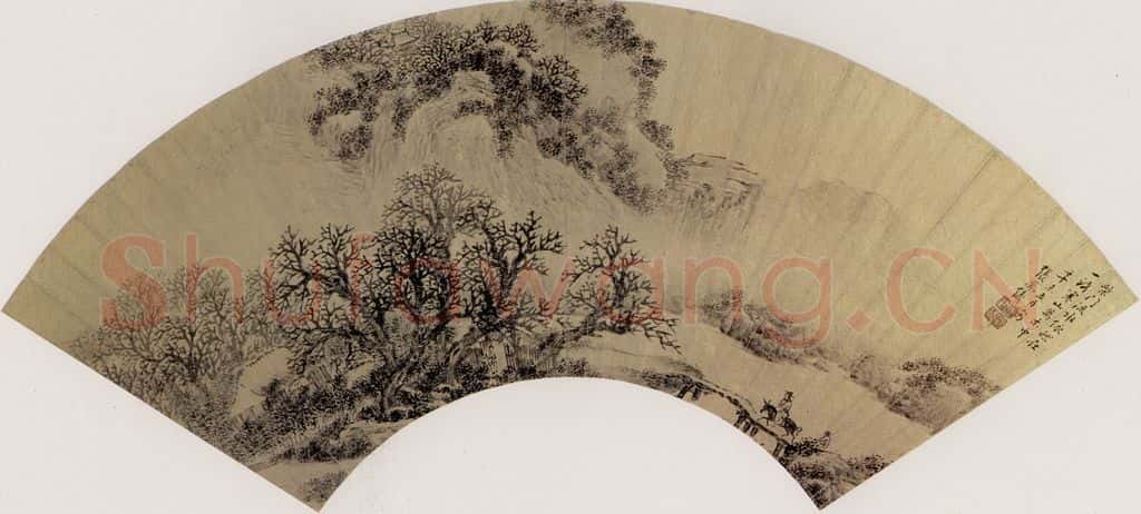 明 张翮《寒山万木图》书画作品