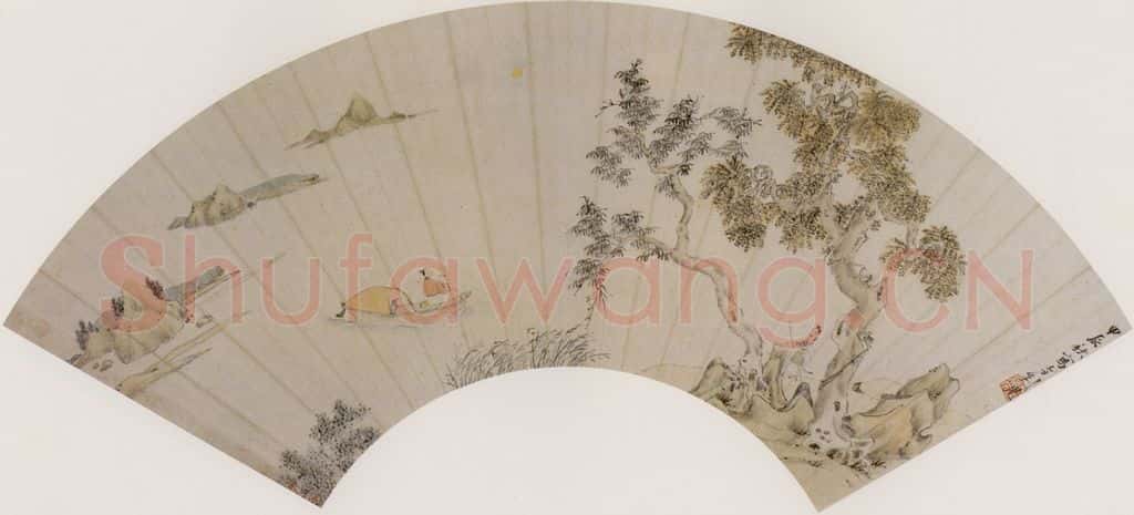 明 文柟《秋林泛艇图》书画作品