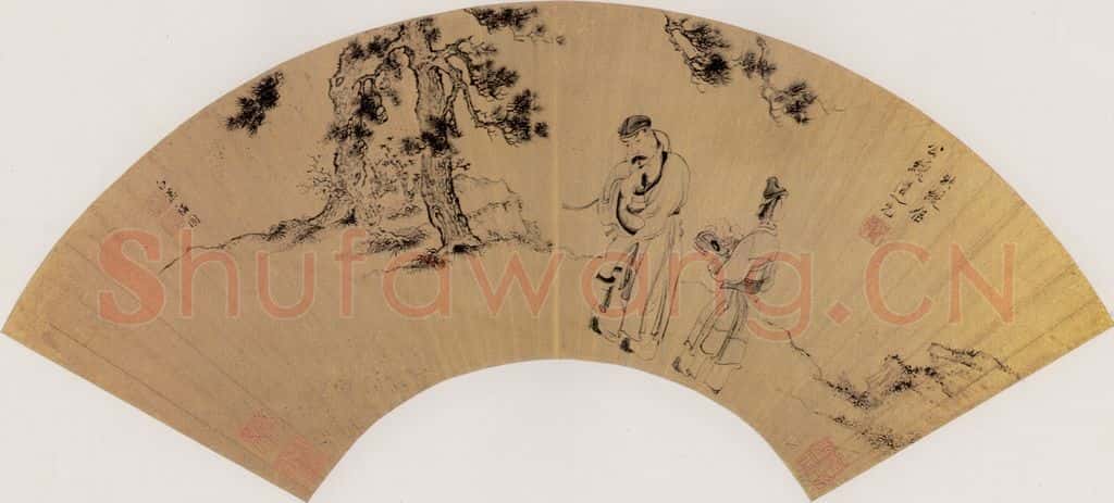 明 陈洪绶《桐叶题诗》书画作品