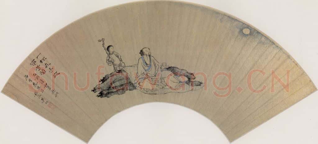 清 樊圻《举杯望月图》书画作品