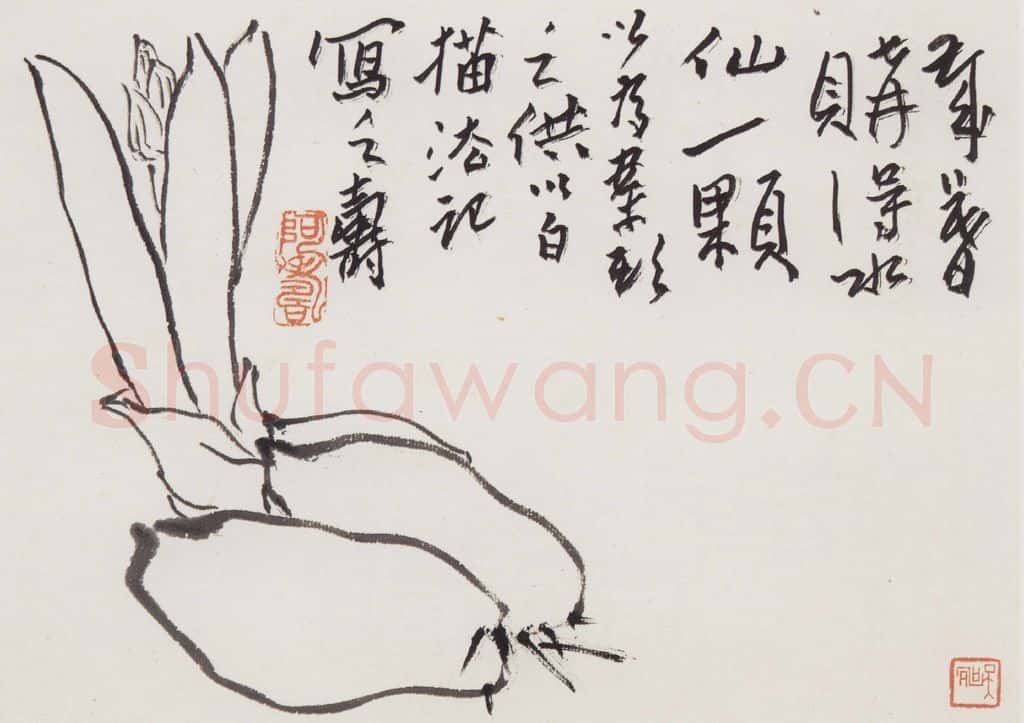 1950年代 潘天寿《白描水仙》书画作品