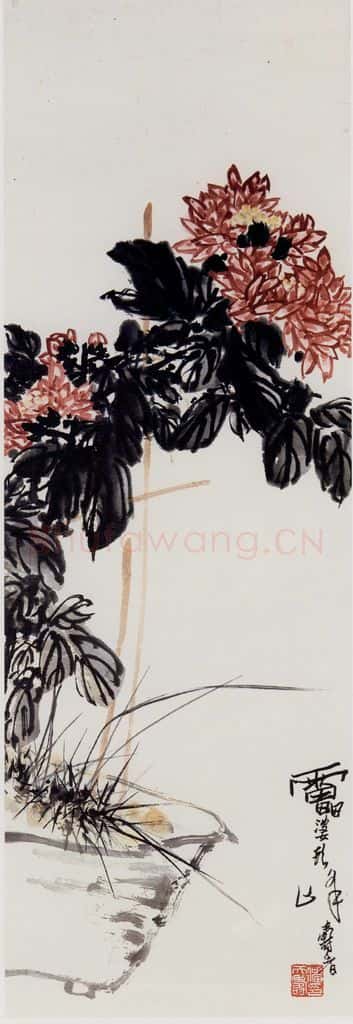 1960年代 潘天寿《盆菊图轴》书画作品