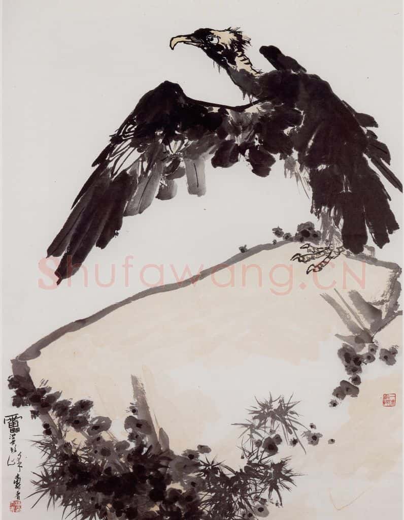 1960年代 潘天寿《灵鹫磐石图轴》书画作品