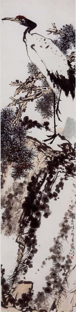 1960年代 潘天寿《松鹤图轴》书画作品