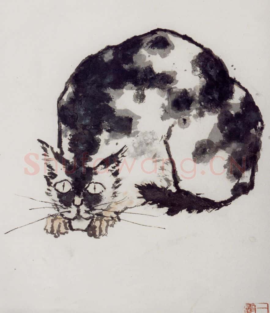 1960年代 潘天寿《花狸奴图轴》书画作品