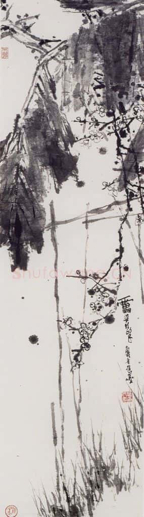 1960年代 潘天寿《梅花芭蕉图轴》书画作品