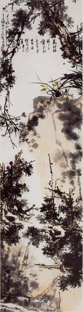 1961年 潘天寿《梅兰夜色图轴》书画作品