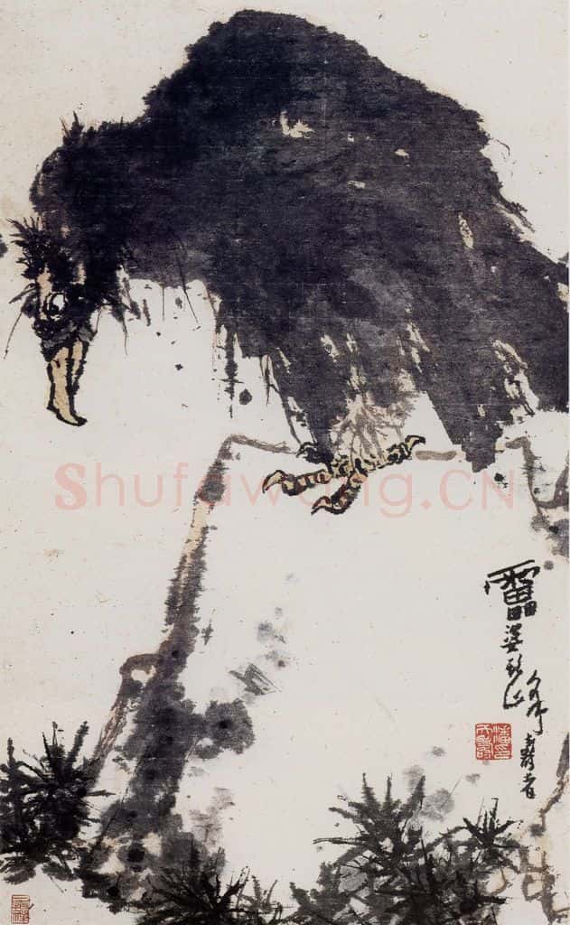 1960年代 潘天寿《老鹫图轴》书画作品